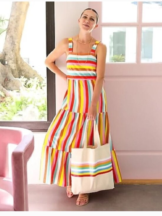 J. Crew Dresses & Skirts - J. Crew Maxi Dress Rainbow Striped Cotton Knit Sz M NWT Sleeveless Summer Casual